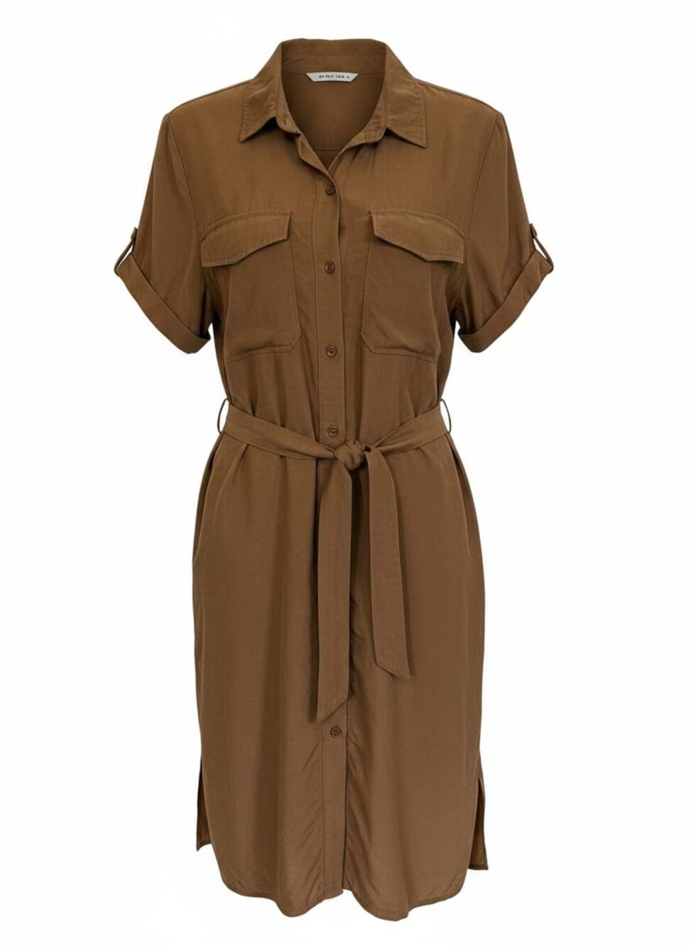 Derek Lam 66 Safari Utility Shirtdress Khaki Tan Belted Midi Short Sleeve Size M